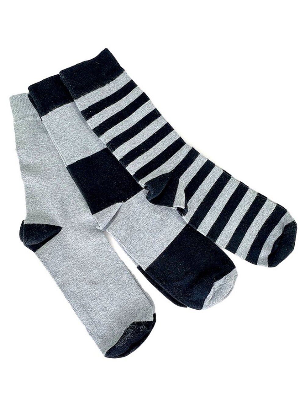 Gray and Black Striped Color Block Socks - 3